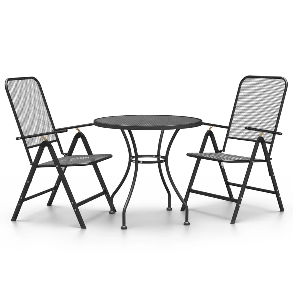 vidaXL 3 Piece Patio Dining Set Expanded Metal Mesh Anthracite