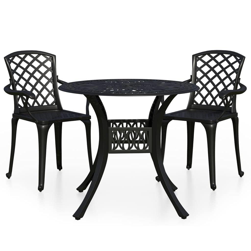 vidaXL 3 Piece Bistro Set Cast Aluminum Black