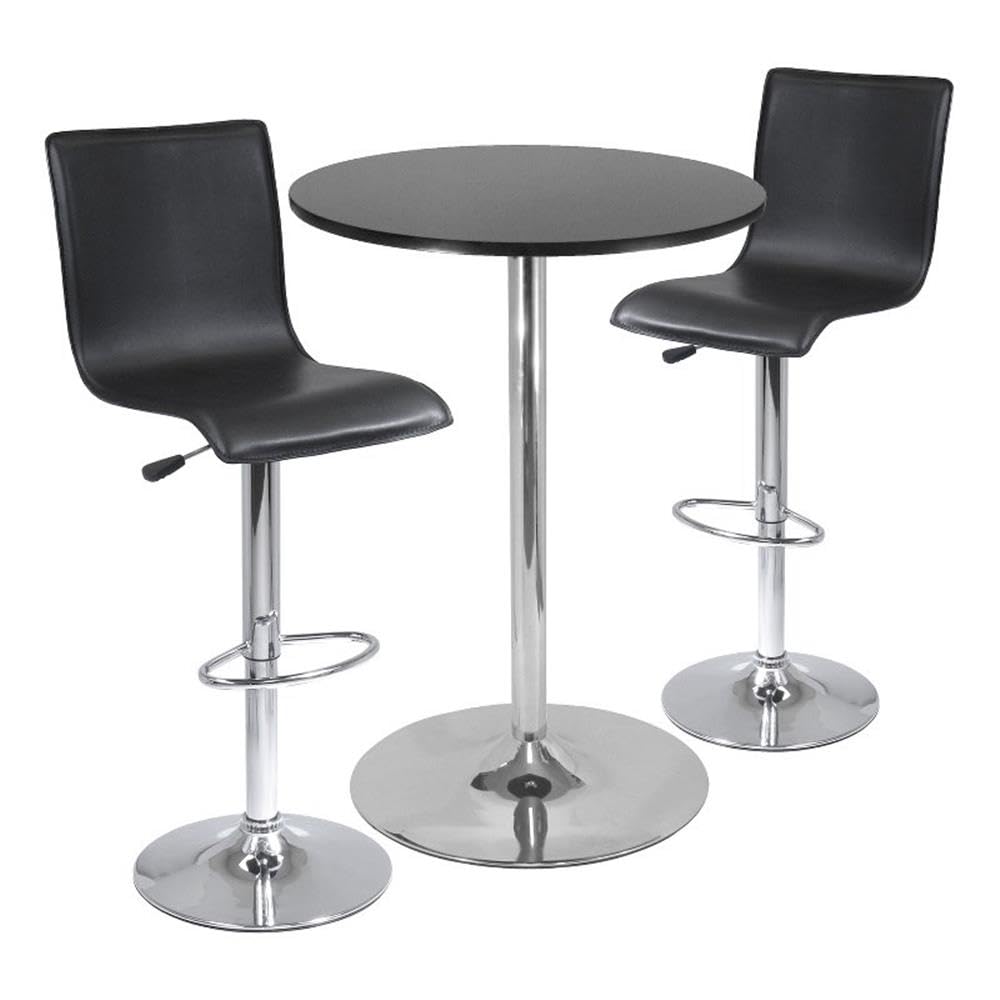 Spectrum 3-Pc Pub Table with High-back Adjustable Swivel Stools, Black and Chrome