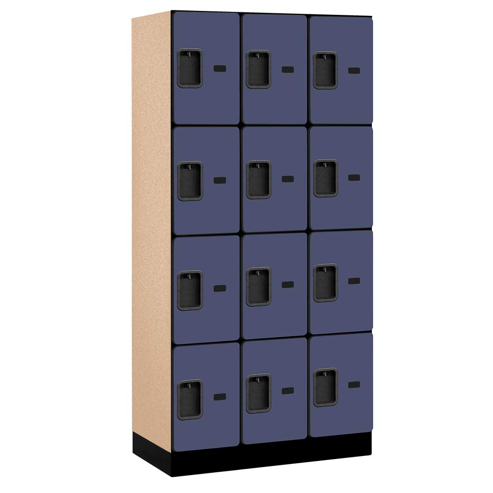 12 Wide Four Tier Designer Wood Locker - 3 Wide - 6 Feet High - 18 Inches Deep - Blue