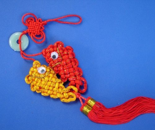 Lucky Charm with Double Fishes and Red Tassel