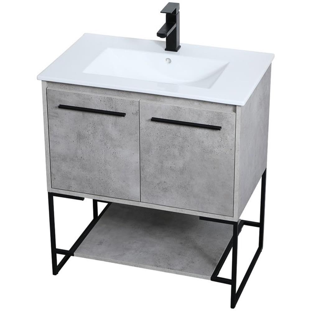 Elegant Decor Gerard 30' Single Porcelain Top Bathroom Vanity In Concrete Gray