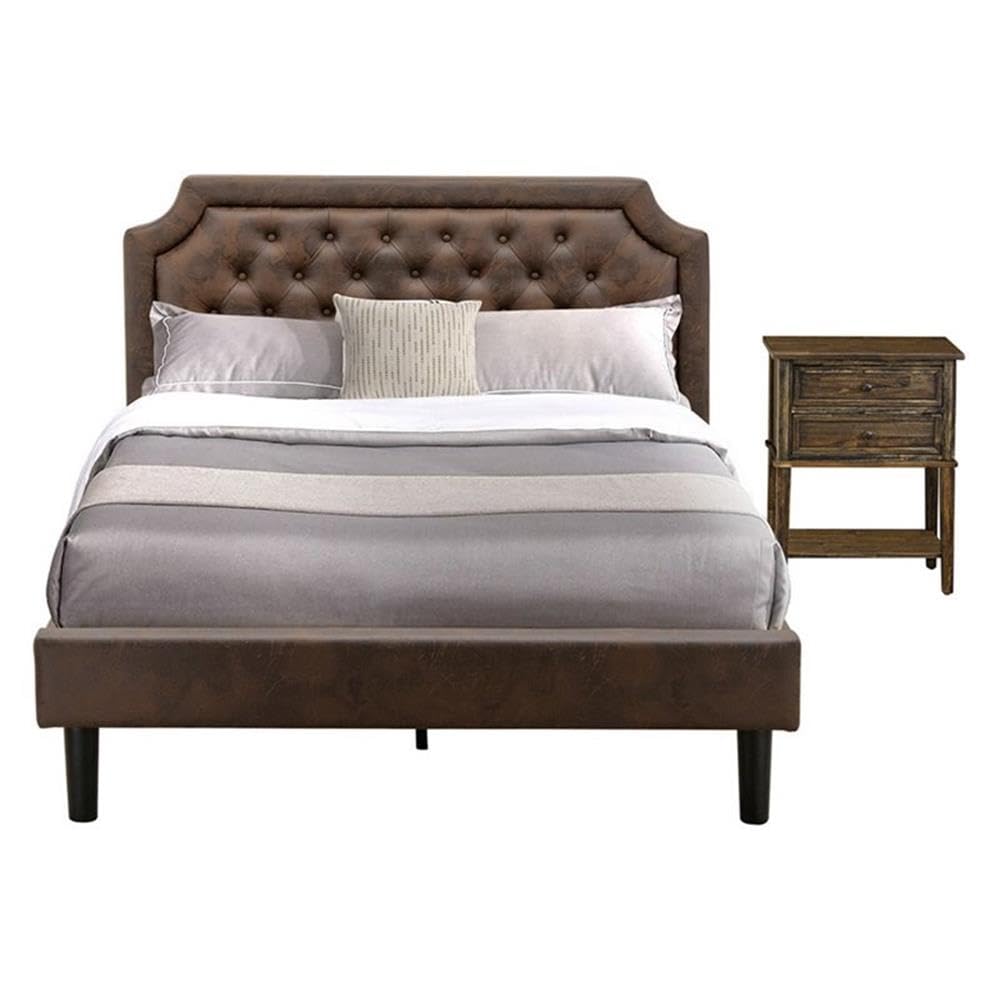 GB25Q-1VL07 2-Piece Granbury Bedroom Furniture Set with a Queen Bed and 1 Distressed Jacobean Night Stand - Dark Brown Faux Leather with Black Texture and Black Legs