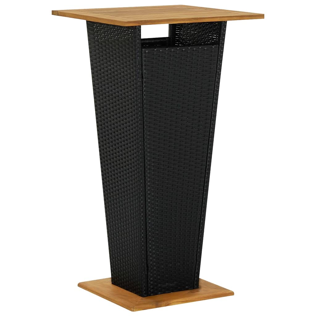 vidaXL Bar Table Black 23.6x23.6"x43.3" Poly Rattan and Solid Acacia Wood"