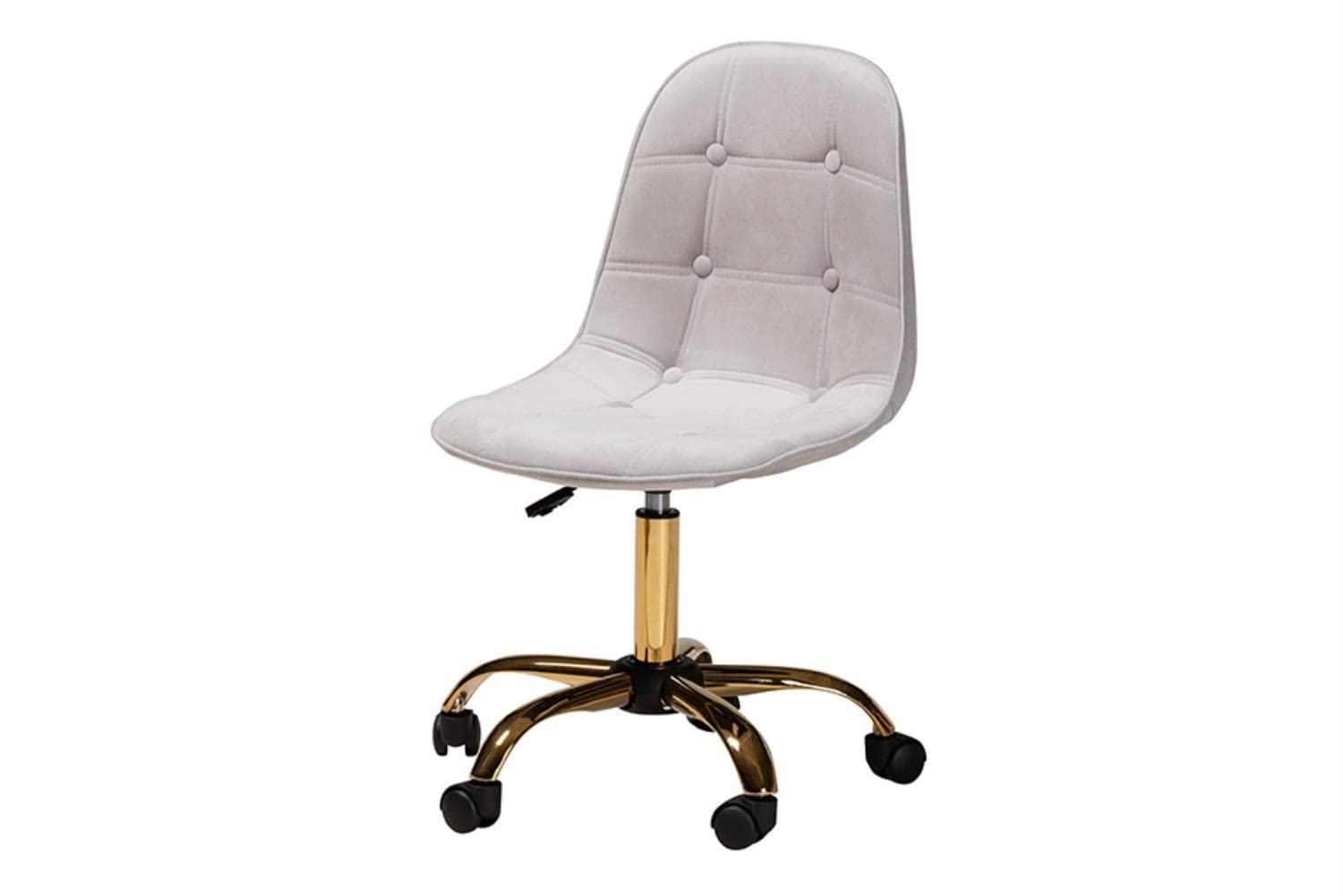 Baxton Studio Kabira Grey Velvet Fabric And Gold Metal Swivel Office Chair