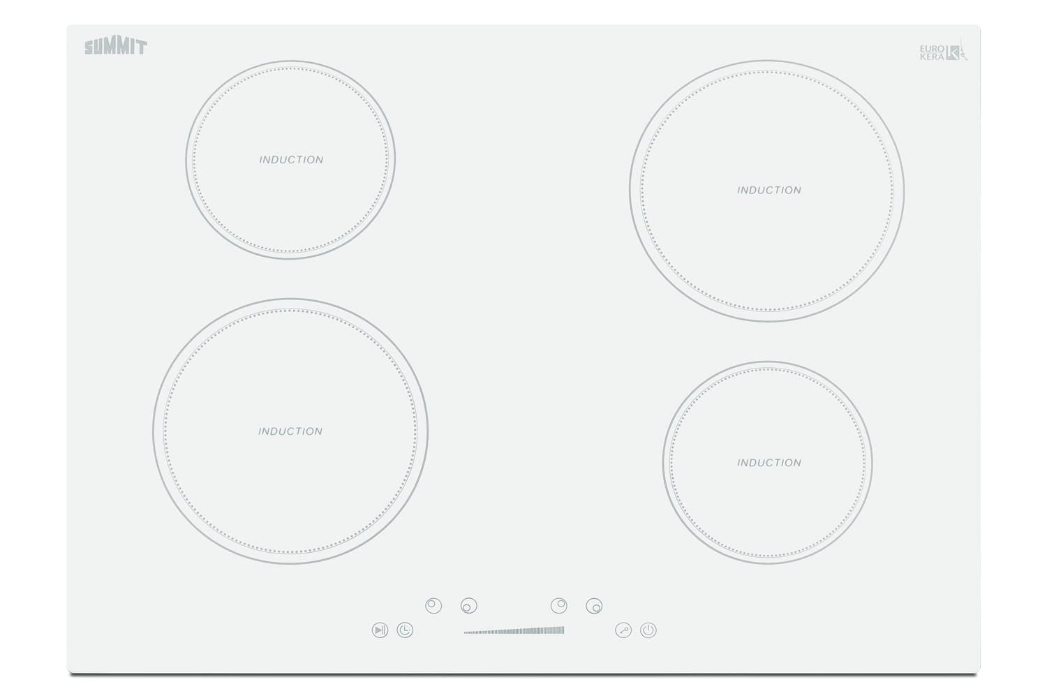 Summit Appliance Sinc4B302W 30 Wide 208-240V 4-Zone Built-In Induction Cooktop In White Glass With Touch Controls, Automatic Shu