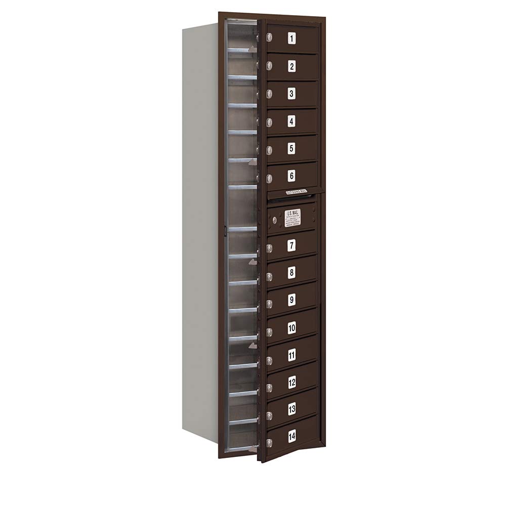 Maximum Height Recessed Mounted 4C Horizontal Mailbox with 14 Doors in Bronze with Private Access - Front Loading