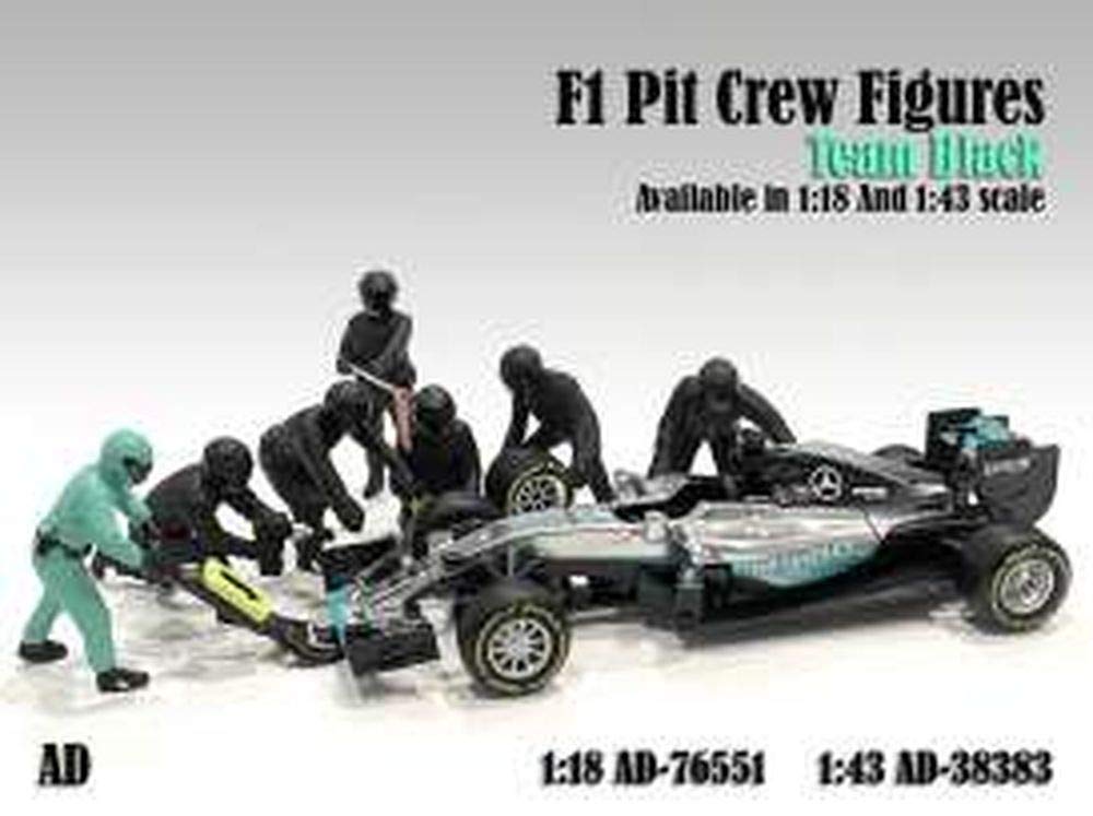 Formula One F1 Pit Crew 7 Figurine Set Team Black For 143 Scale Models By American Diorama 38383