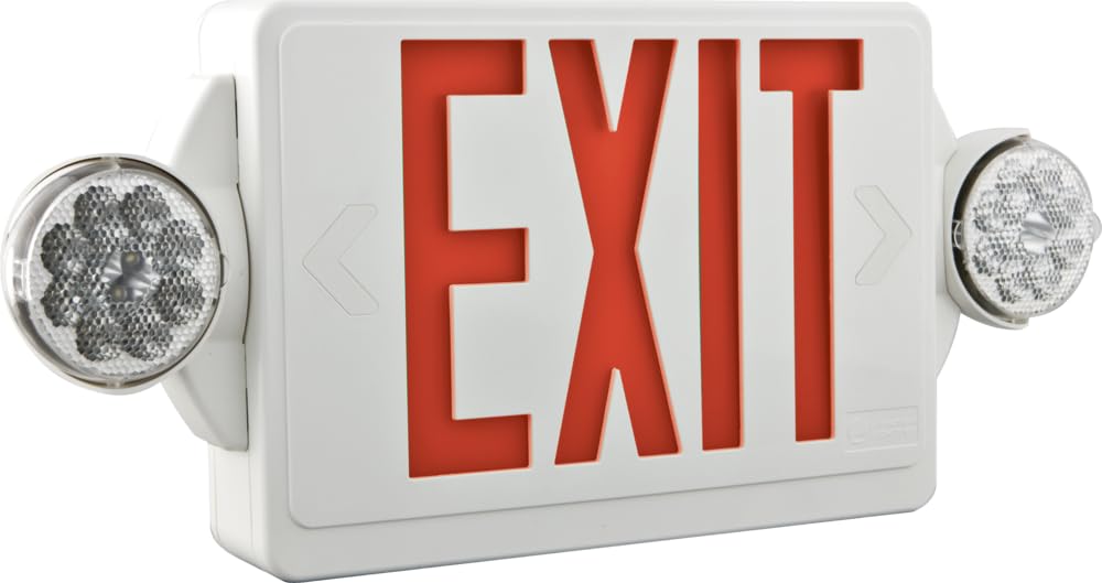 Lithonia Lighting Lhqm Led R M6 Quantum White Led Exit And Emergency Light Combo With Red Letters, 180 Lumens, 120 Volts, 4 Watt
