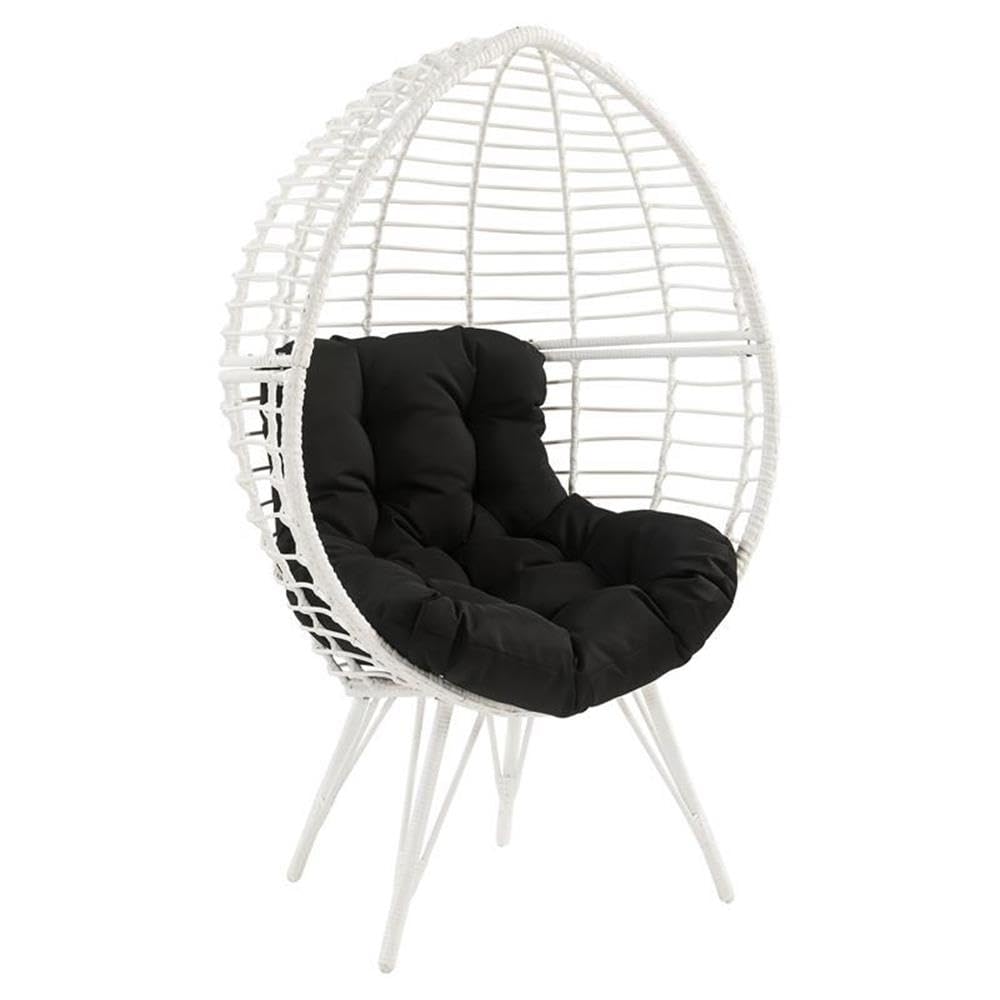 Patio Lounge Chair, Black Fabric & White Wicker