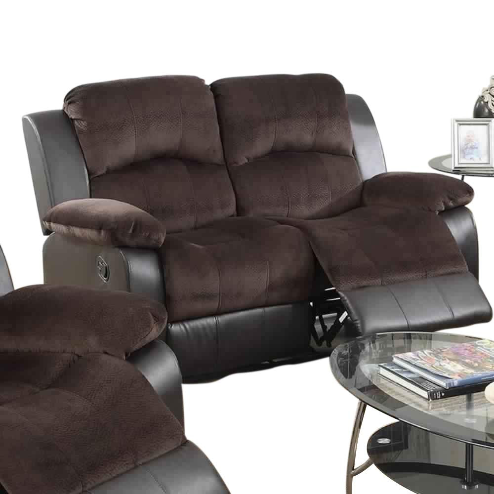 Padded Suede Faux Leather Reclining Loveseat, Brown