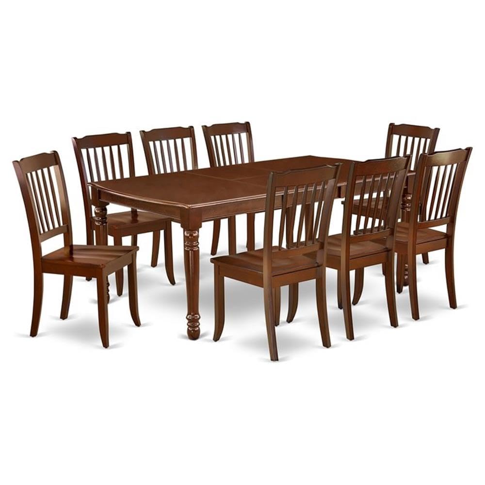 DODA9-MAH-W 9PC Rectangular 60/78 inch Table with 18 In Leaf and 8 vertical slatted Chairs
