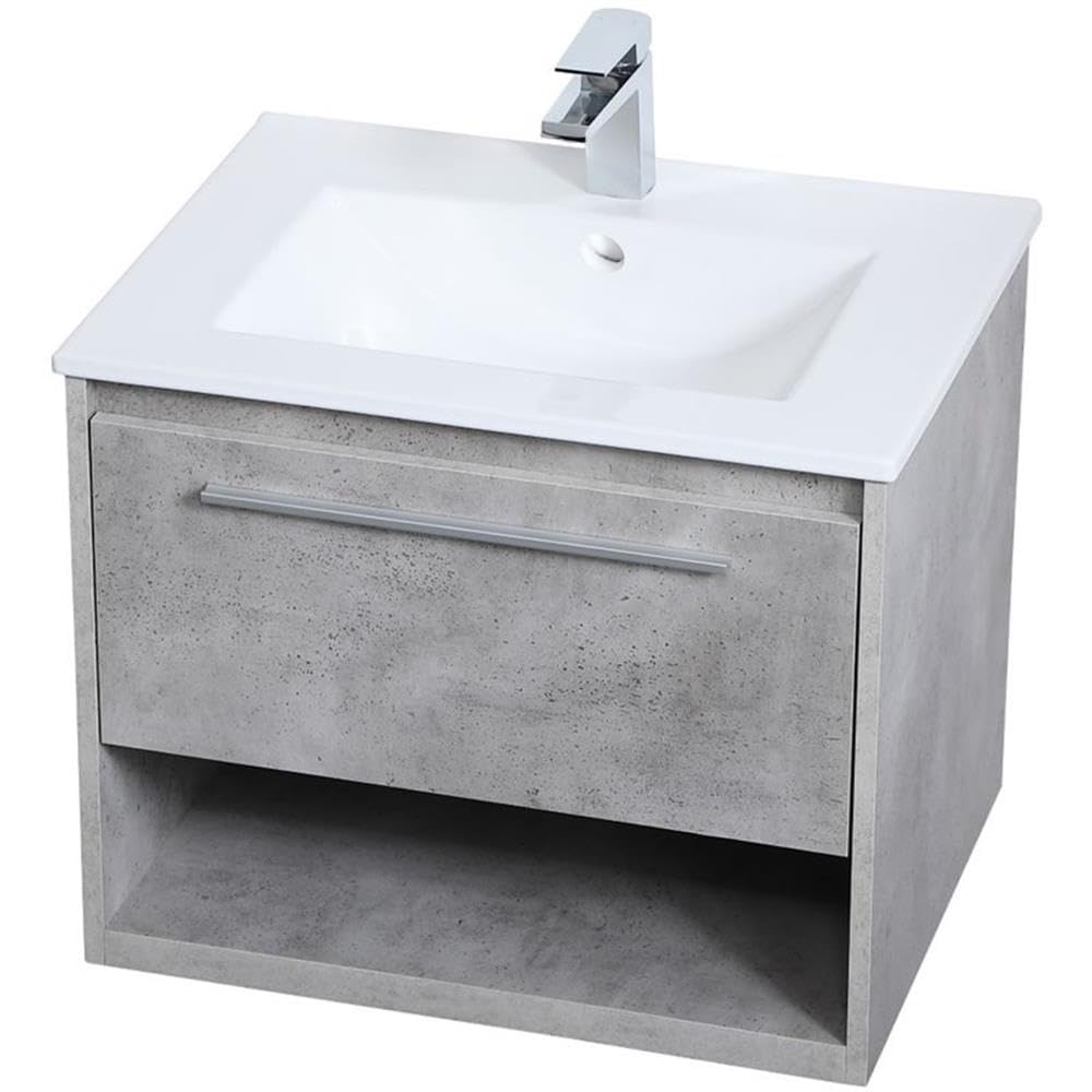 Elegant Decor Kasper 24' Single Porcelain Top Floating Bathroom Vanity In Gray