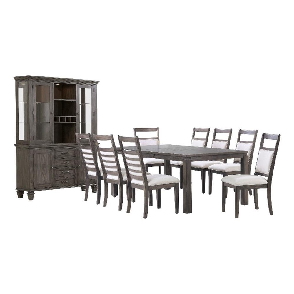 Sunset Trading Shades of Gray 11 Piece 82 Rectangular Extendable Dining Set | Lighted China Cabinet | Seats 8"