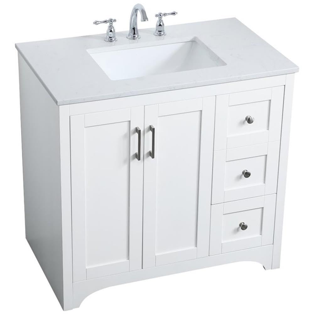 Elegant Decor Moore 36 Single Quartz Top Bathroom Vanity In White