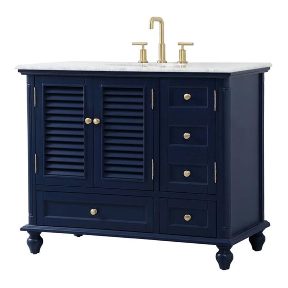 Elegant Decor Rhodes 42 Coastal Solid Wood Single Bathroom Vanity In Blue