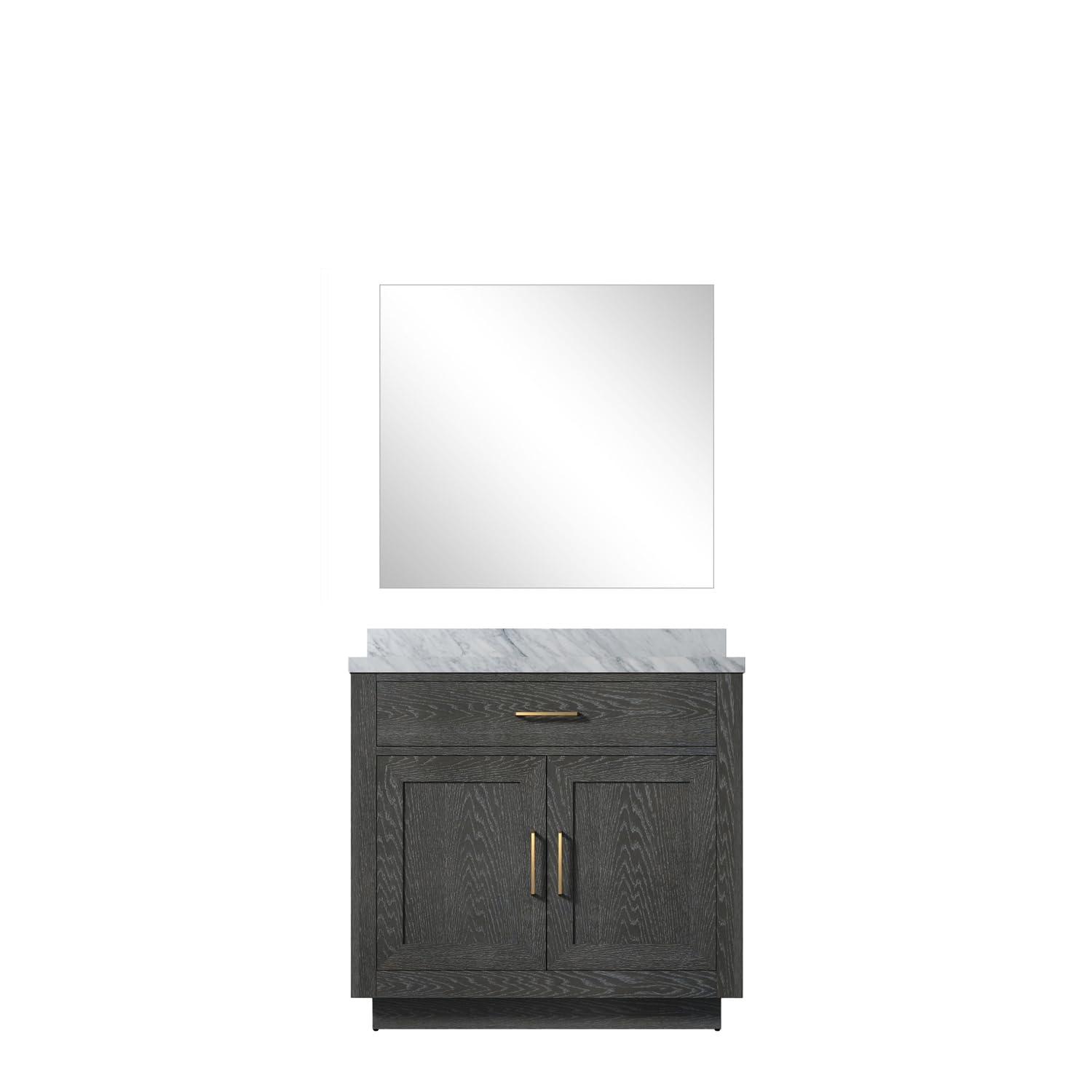 Abbey 36 in W x 22 in D Black Oak Single Bath Vanity Carrara Marble Countertop and 34 in Mirror