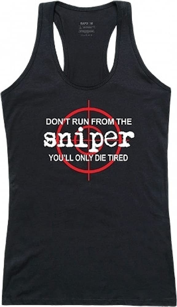 Womens Graphic Tank, Sniper, Black, L