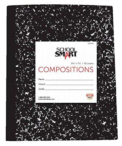 School Smart Hard Cover Marbleback Composition Book, 9-3/4 X 7-1/2 in, 120 Pages