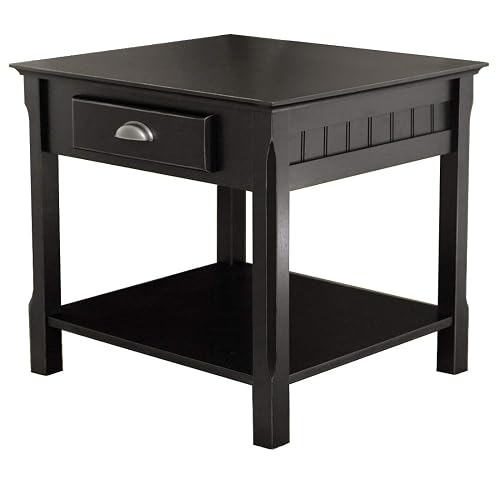 Yardlio Amazon Rustic Charm End Table: Storage, Shelf, Solid Beechwood, Black Finish