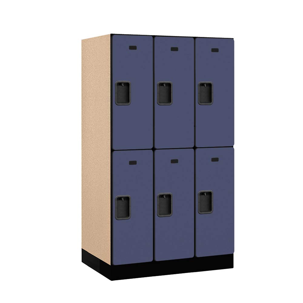 12 Wide Double Tier Designer Wood Locker - 3 Wide - 5 Feet High - 21 Inches Deep - Blue
