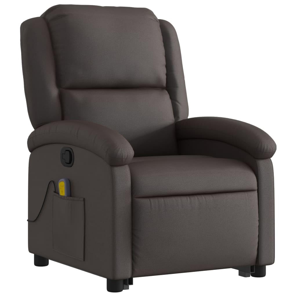 vidaXL Stand up Massage Recliner Chair Dark Brown Real Leather