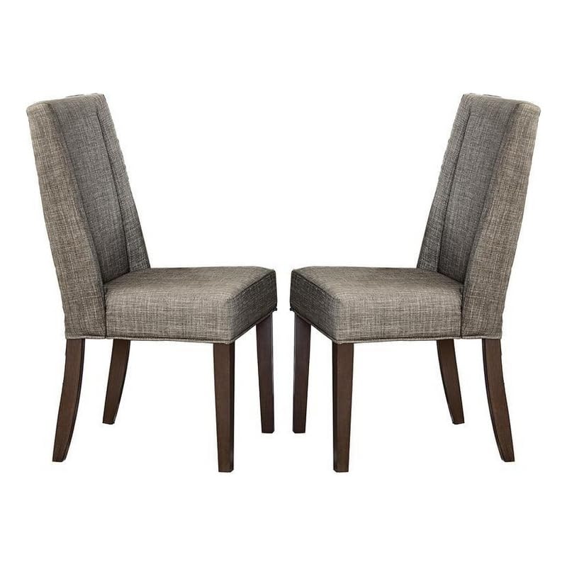 Wood & Fabric Dining Side Chair With Shallow Wing Back, Gray & Dark Brown, Set Of 2