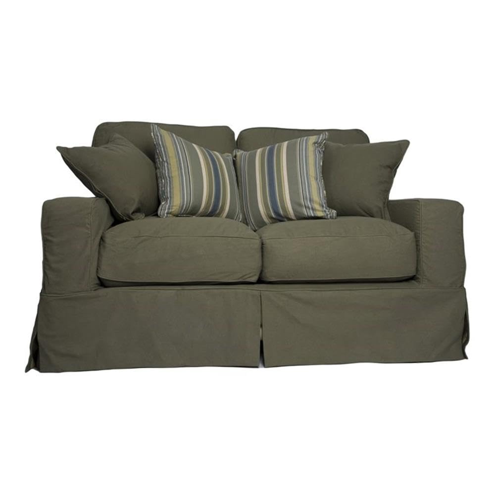 Sunset Trading Americana Box Cushion Slipcovered Loveseat | Forest Green