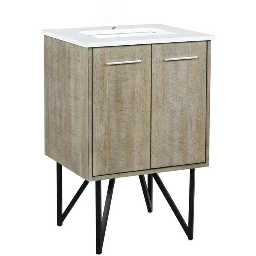 Rustic Acacia Bath Vanity 24 in. W x 20 in. D, with White Quartz Top