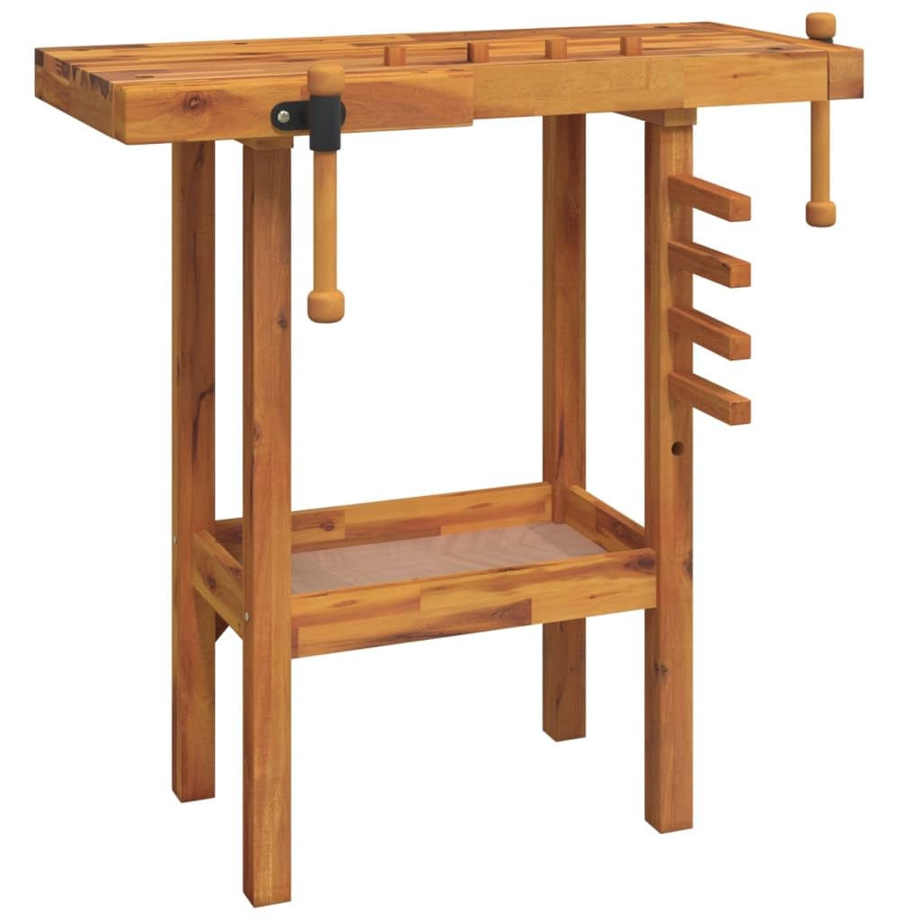 vidaXL Workbench with Vices 36.2x18.9"x32.7" Solid Wood Acacia"