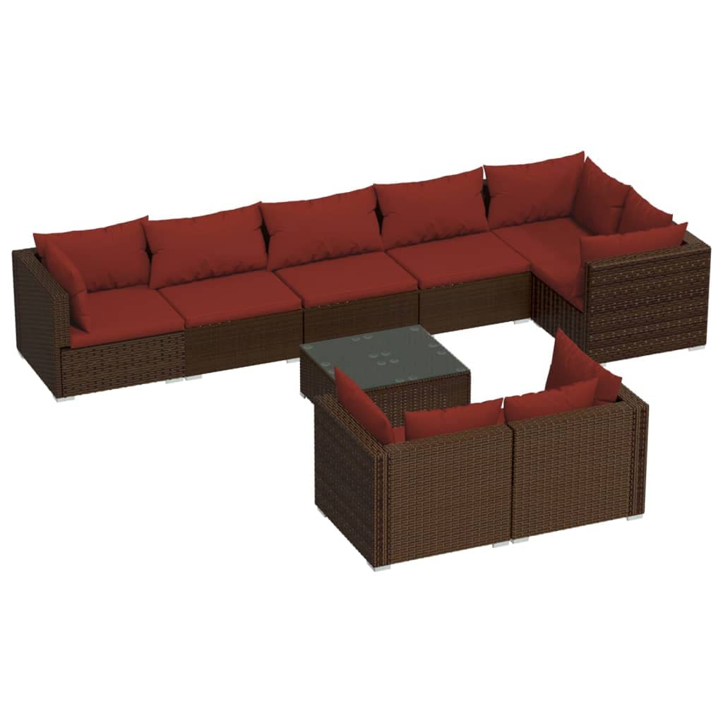 vidaXL 9 Piece Patio Lounge Set with Cushions Brown Poly Rattan