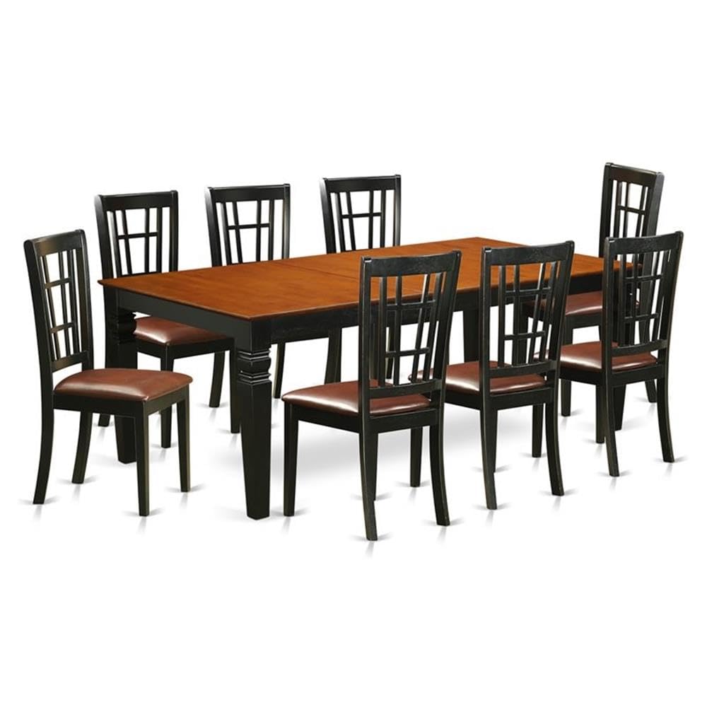 9  PcKitchen  table  set  with  a  Dinning  Table  and  8  Leather  Kitchen  Chairs  in  Black