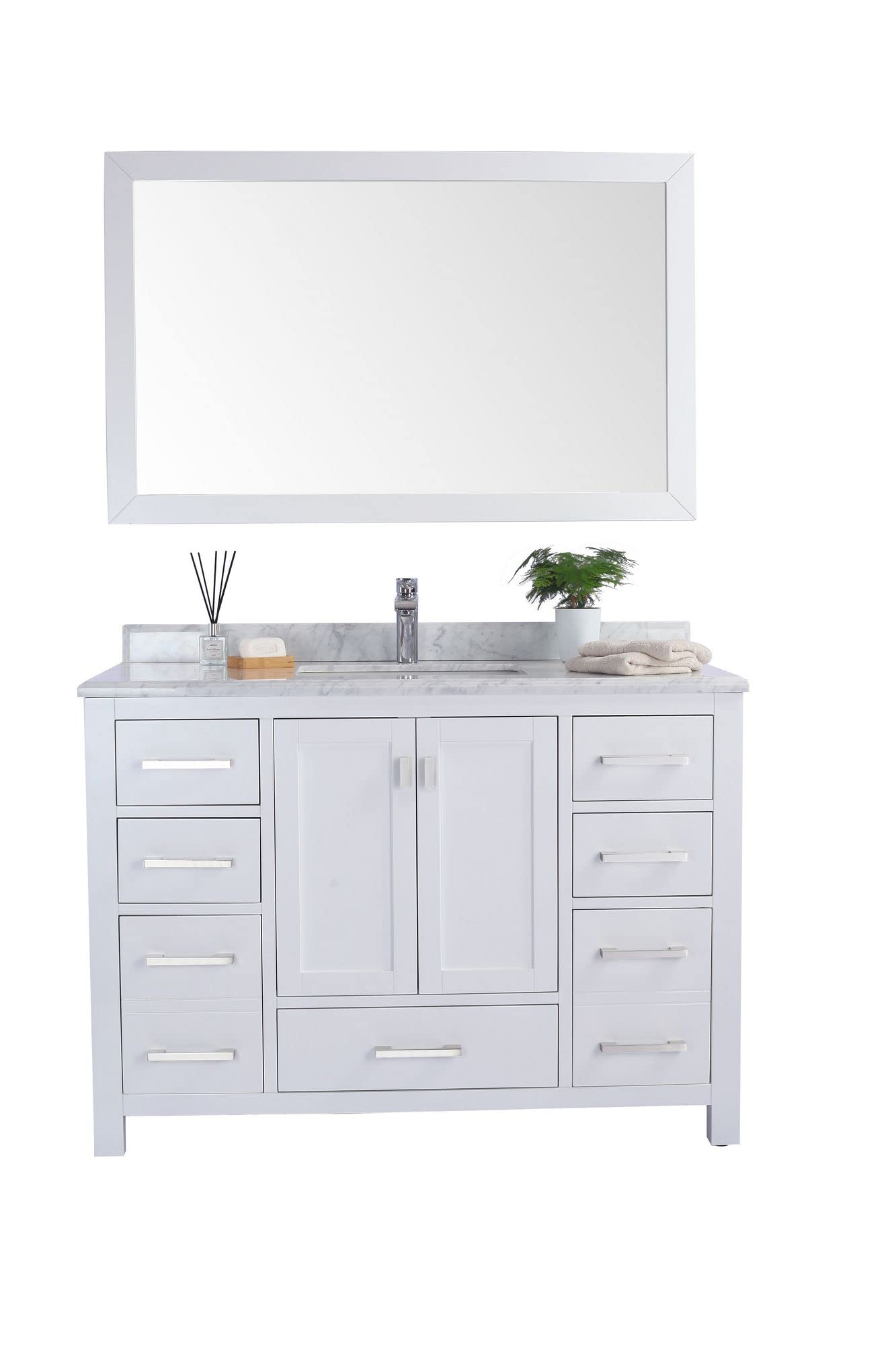 Wilson 48 - White Cabinet + White Carrara Marble Countertop
