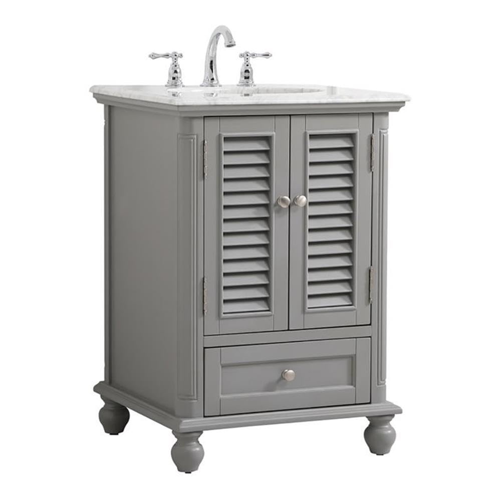 Elegant Decor Rhodes 24 Coastal Solid Wood Single Bathroom Vanity In Gray