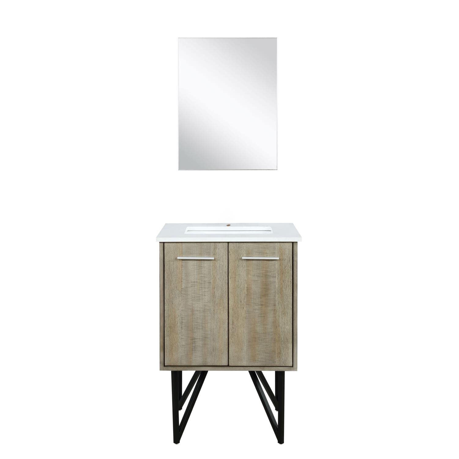 Rustic Acacia Bath Vanity 24 in. W x 20 in. D, White Quartz Top and 18 in. Mirror