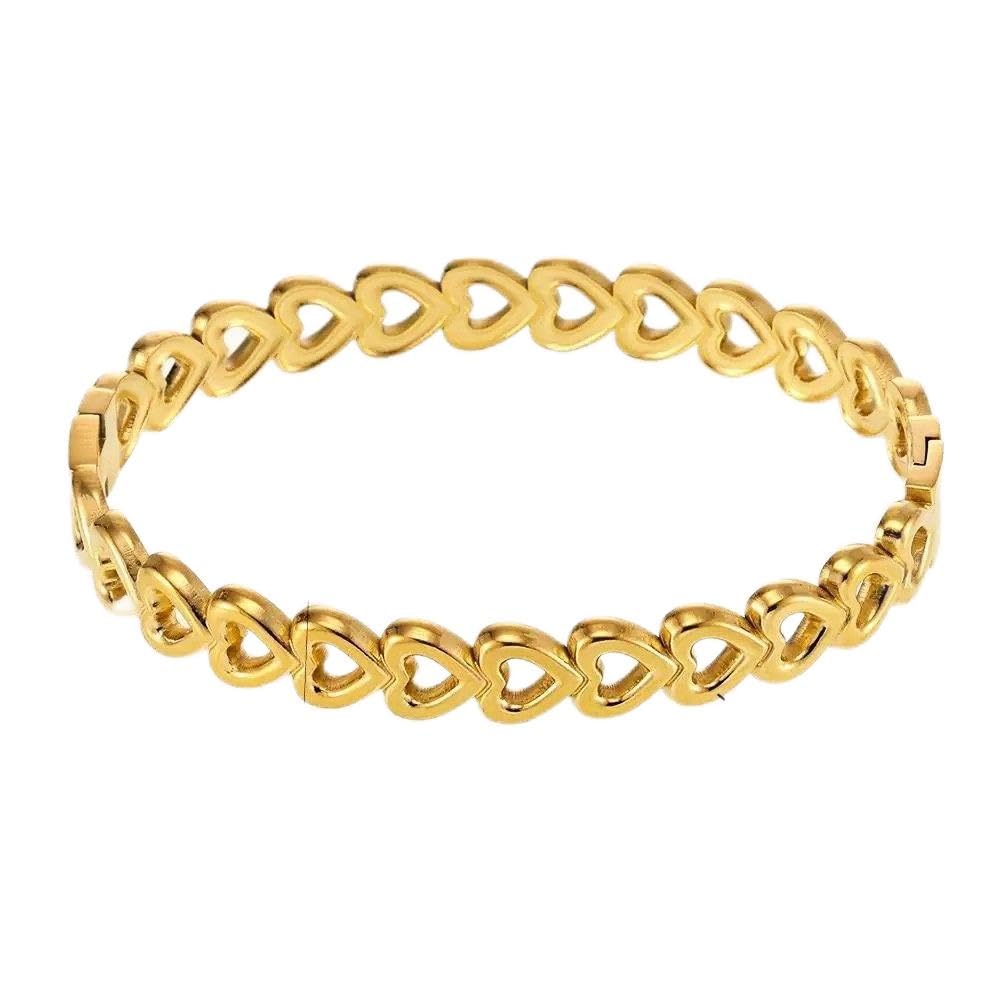 Elegant Gold-Tone Stainless Steel Heart Link Bracelet  17g, 61mm Diameter