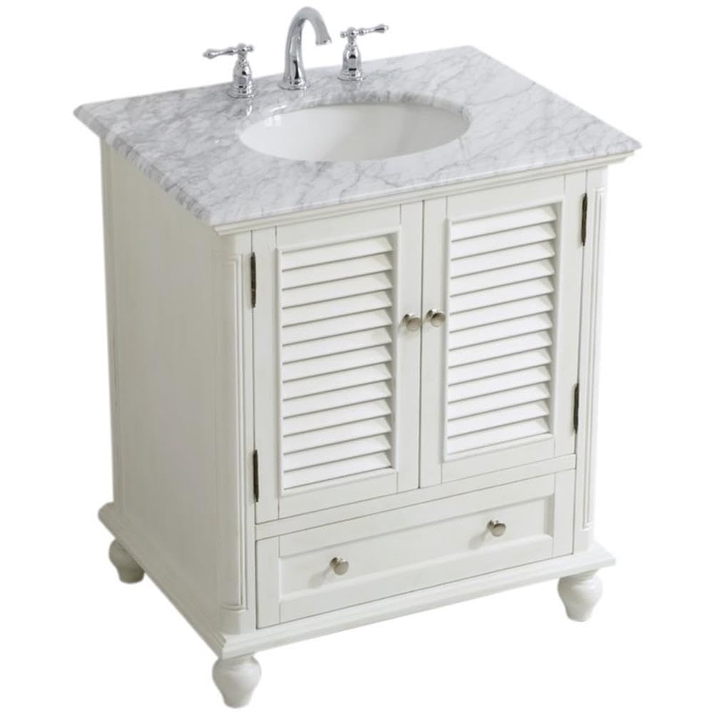 Elegant Decor Rhodes 30 Single Marble Top Bathroom Vanity In Antique White