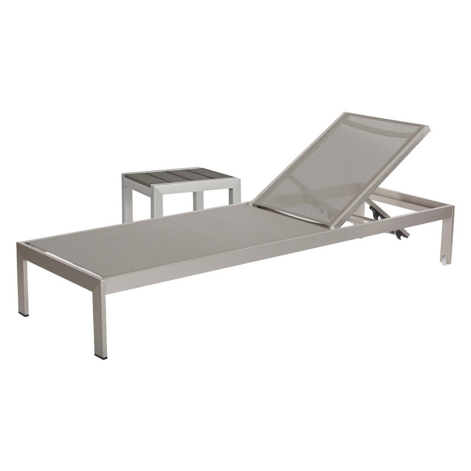 Metal Frame Adjustable Lounger with Side Table, Set of 4, Gray