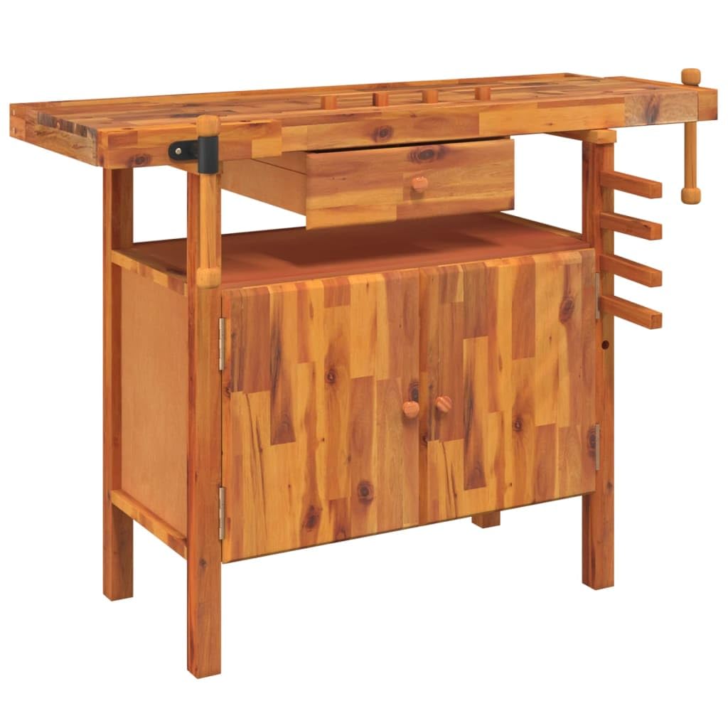 vidaXL Workbench with Drawer and Vices 48.8x20.5"x32.7" Solid Wood Acacia"