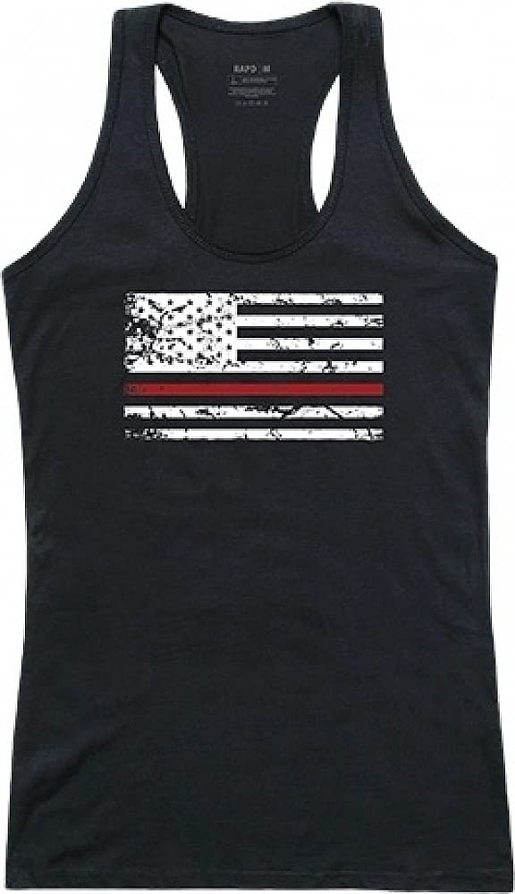 Womens Graphic Tank, ThinRedLine,Black, S