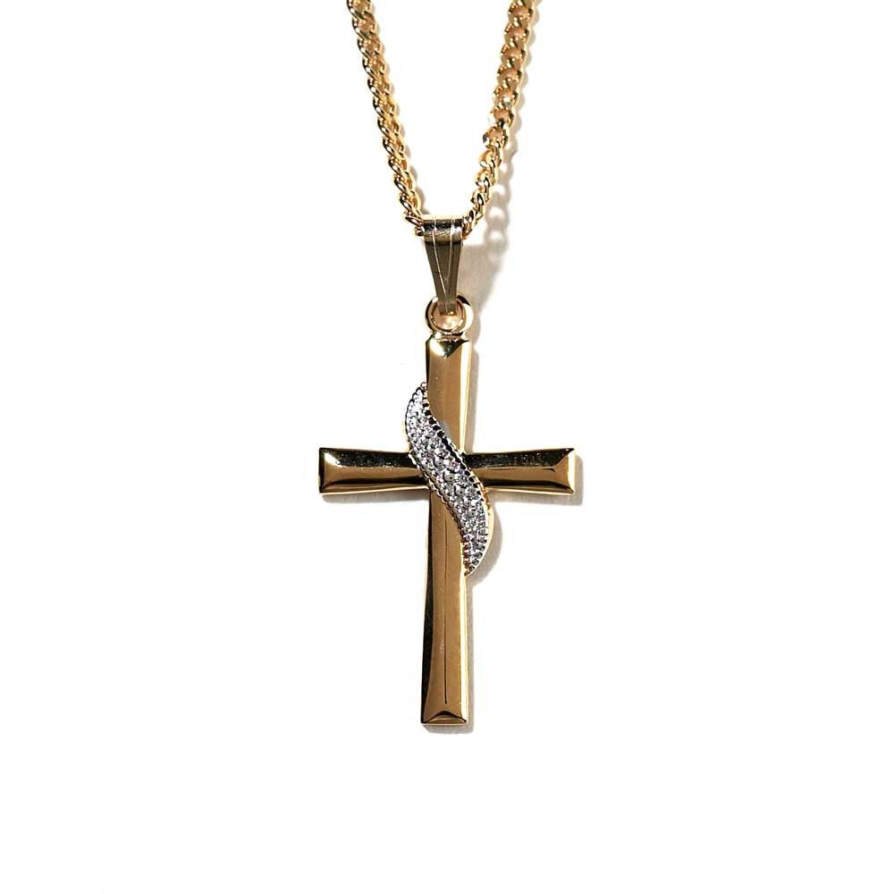 Plated Cross With Sash Necklace