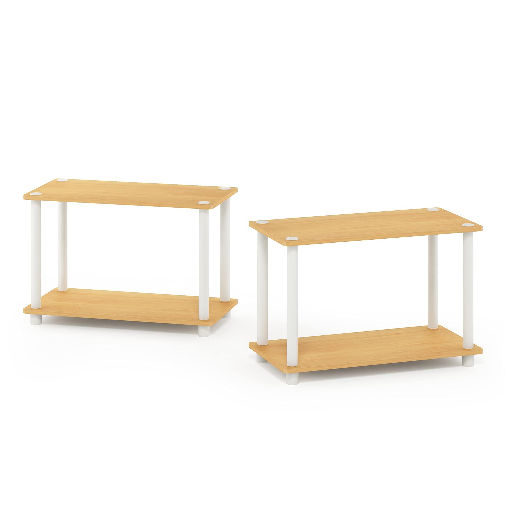 Furinno 11250-SET-BE Turn-N-Tube 2-Tier Shelves/End Tables Set, Beech/White, 2 Pcs Set