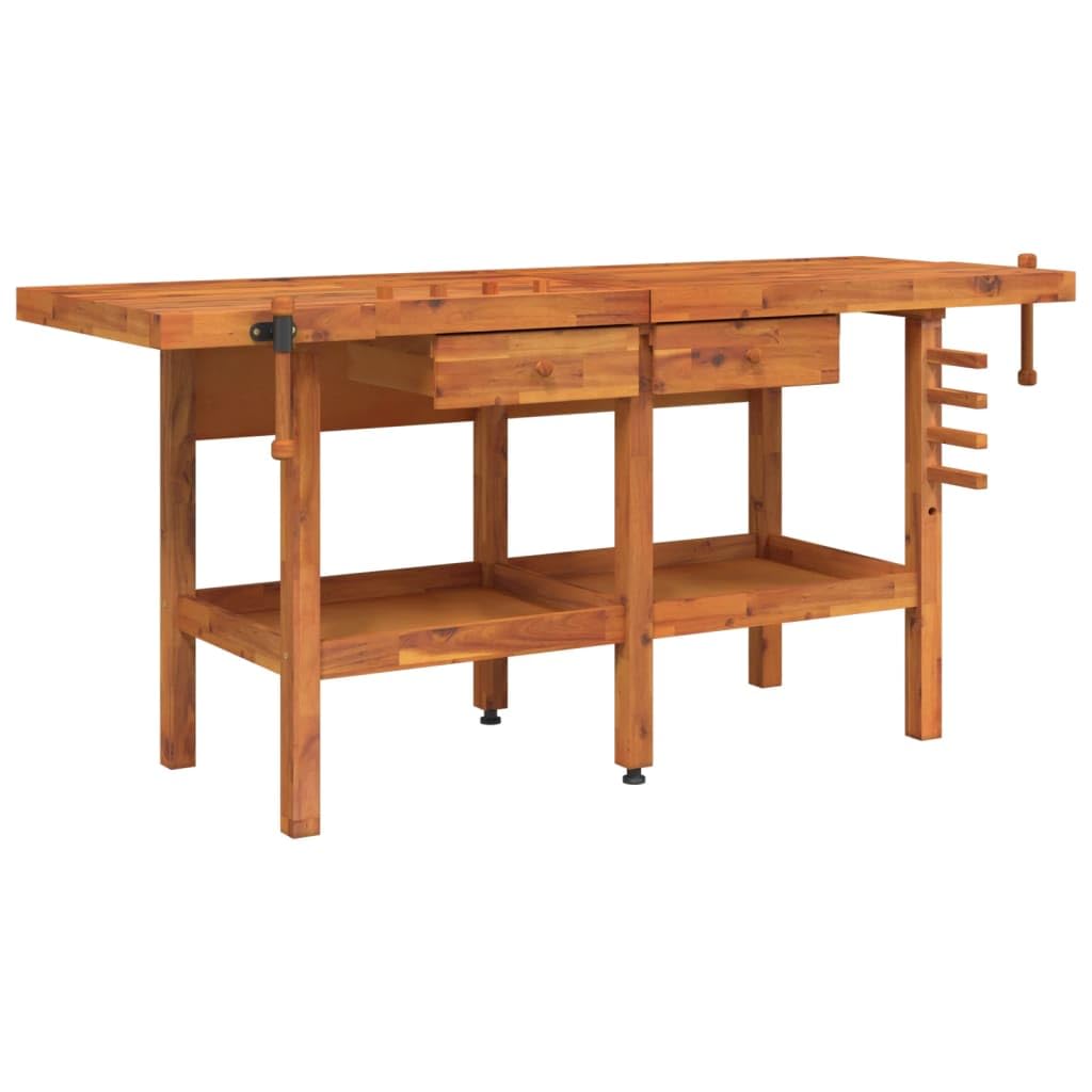 vidaXL Workbench with Drawers and Vices 75.6x24.4"x32.7" Solid Wood Acacia"