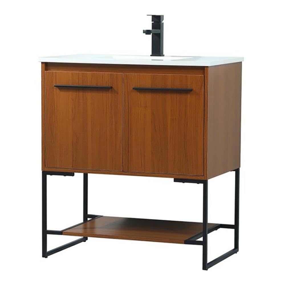 Elegant Decor Sloane 30 Mdf And Steel Single Bathroom Vanity In Teak