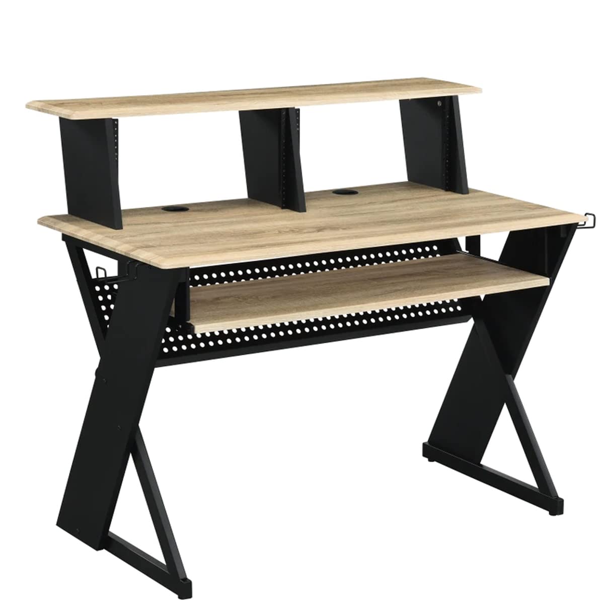 Tin 47 Inch Wood Music Desk Studio Station, Keyboard Tray, Shelves, Brown