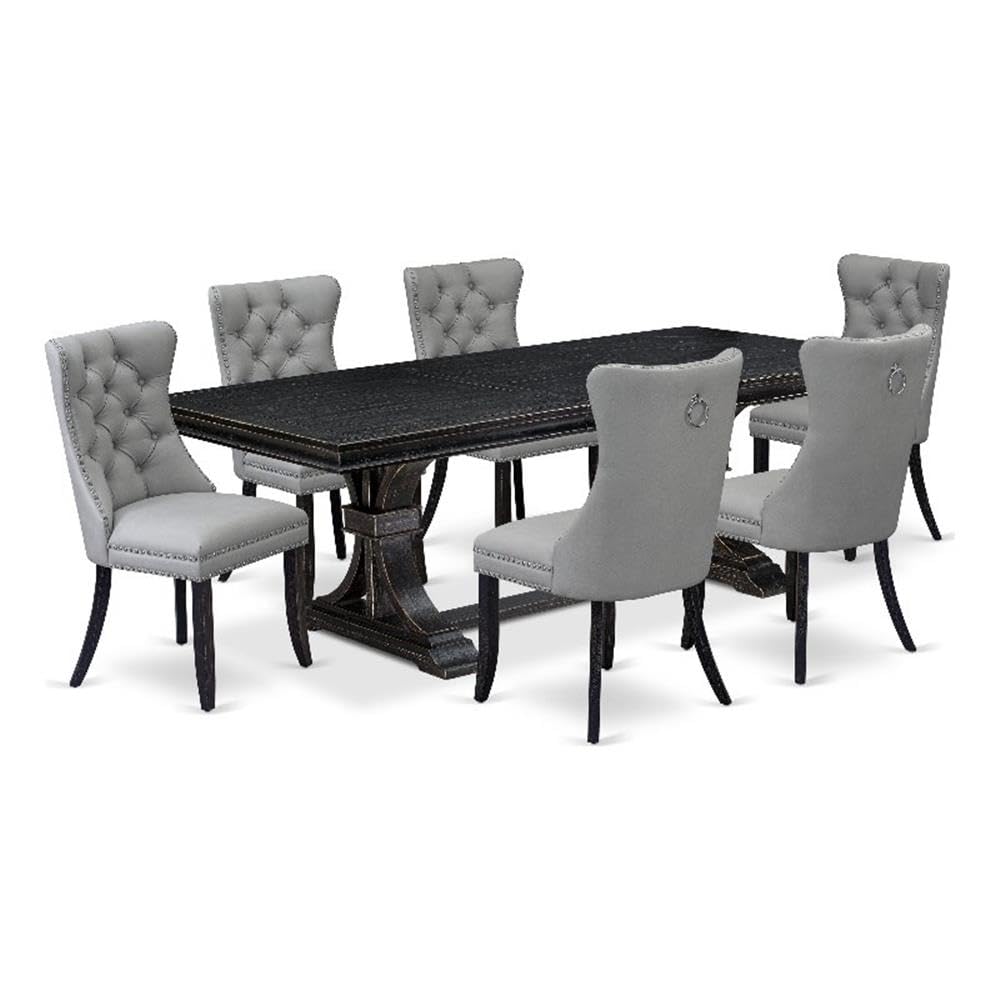 7 piece modern dining set a kitchen table and 6 Faux Leather kitchen Chairs