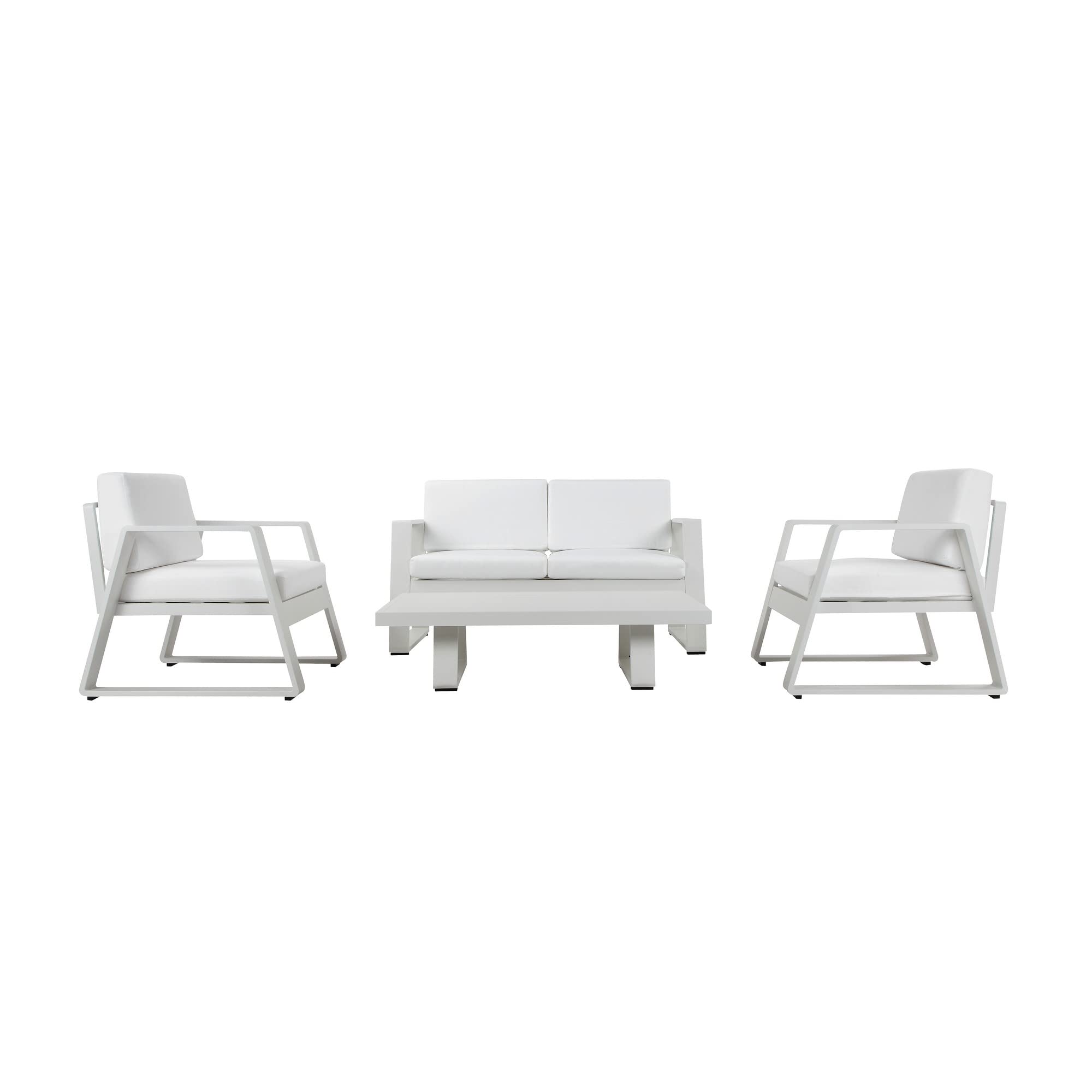 4 Piece Patio Sofa Set with Sled Base and Floor Protector, White