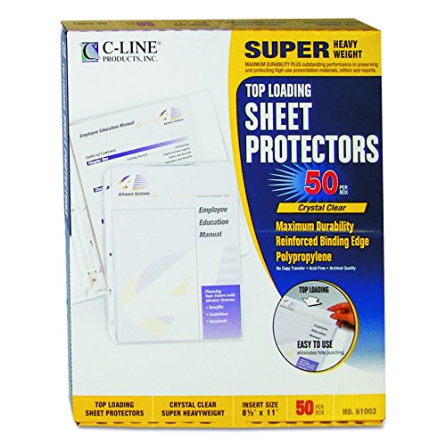C-Line Top Loading Super Heavyweight Poly Sheet Protectors, Clear, 11 X 8.5 Inches, 50 Per Box (61003)
