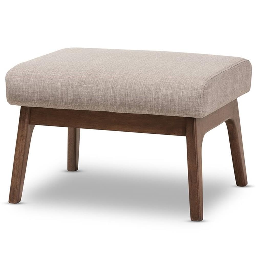 Baxton Studio Bianca Mid-Century Modern Walnut Wood Light Grey Fabric Ottoman
