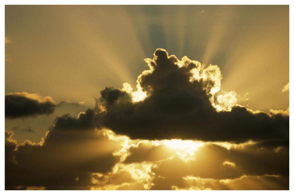 Sun rays beam from behind cumulus clouds-Paper Art-62x42”